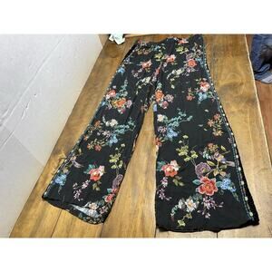Johnny Was Workshop Floral Embroidered Wide Legs Pants Medium